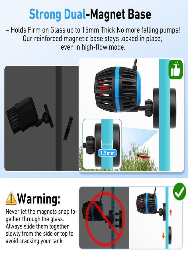 AQQA Magnetic Wave Maker for Aquarium - DC 12V Circulation Pump with External Controller, 4-Speed Adjustable Flow & Feeding Mode, Submersible Powerhead for Freshwater Saltwater Tanks (20W 2115GPH) - Image 3